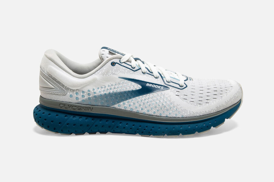 Brooks Running Shoes - Glycerin 18 Road Mens - White/Blue - JGA-102345